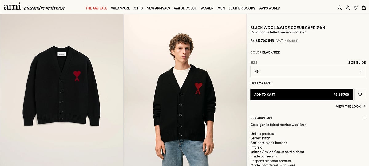 Black Wool Ami De Coeur Cardigan by AMI Paris