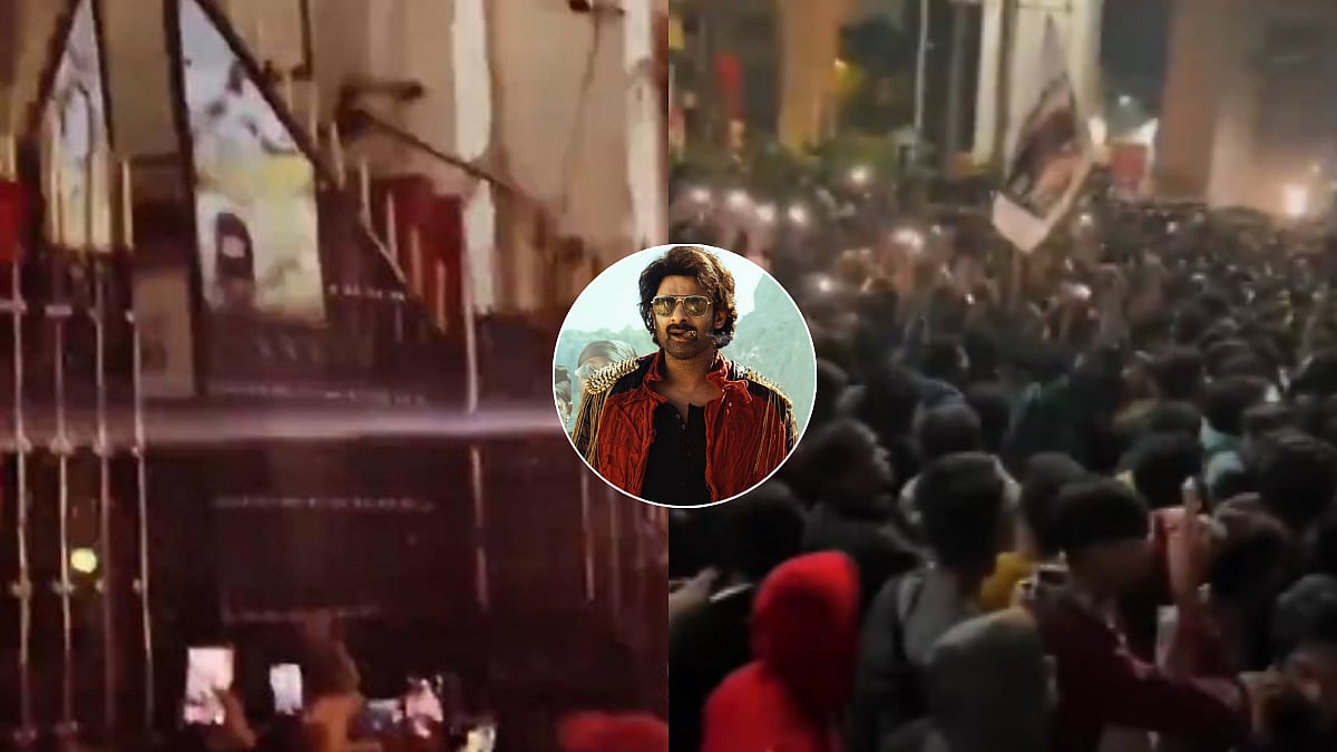 Video: Chaos Outside Hyderabad Theatre As Prabhas Fans Climb Walls, Bang Entry Gates For The Raja...