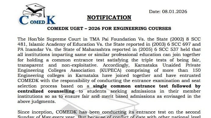 COMEDK UGET 2026 Exam Date Announced At comedk.org; Engineering Entrance Test To Be Held On May 9 