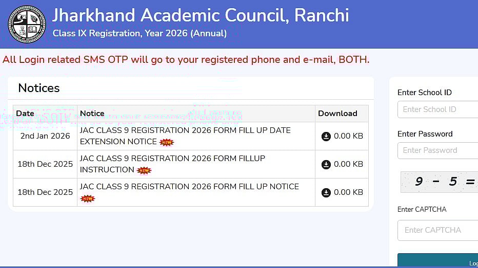 JAC Class 9 2026 Registration Window Closes Today At jacexamportal.in; Late Fee To Apply From January 13 