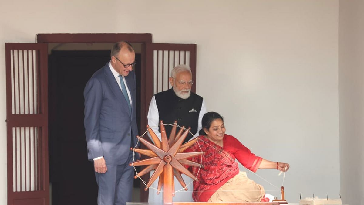 Gujarat: PM Modi & German Chancellor Friedrich Merz Observe Charkha Spinning At Sabarmati Gandhi Ashram In Ahmedabad 