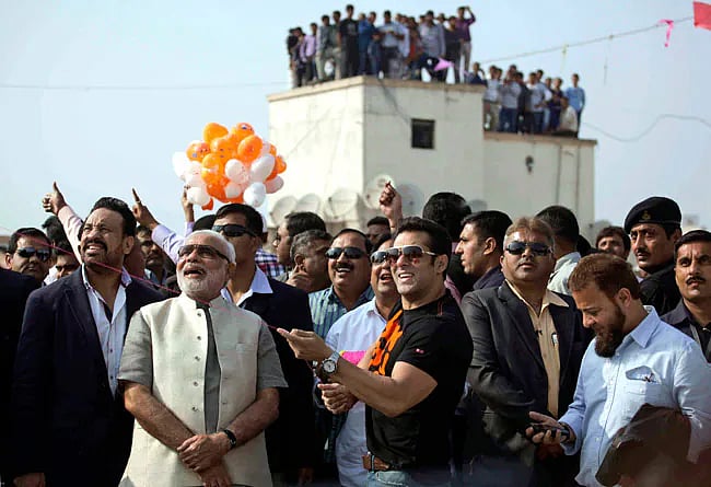 PM Modi flying kite with Salman Khan 
