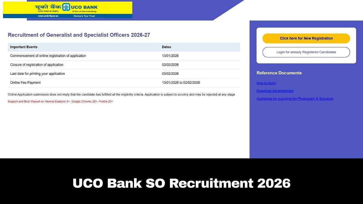 UCO Bank SO Recruitment 2026: Registration Window For 173 Positions Underway; Check Selection Process & Other Details Here 