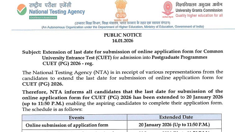 NTA Extends CUET PG 2026 Registration Deadline To January 20; Apply At exams.nta.nic.in 