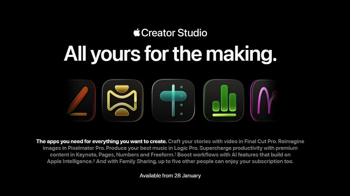 Apple Creator Studio Subscription Launched In India: Final Cut Pro, Logic Pro & Pixelmator Pro Priced At ₹399 Per Month