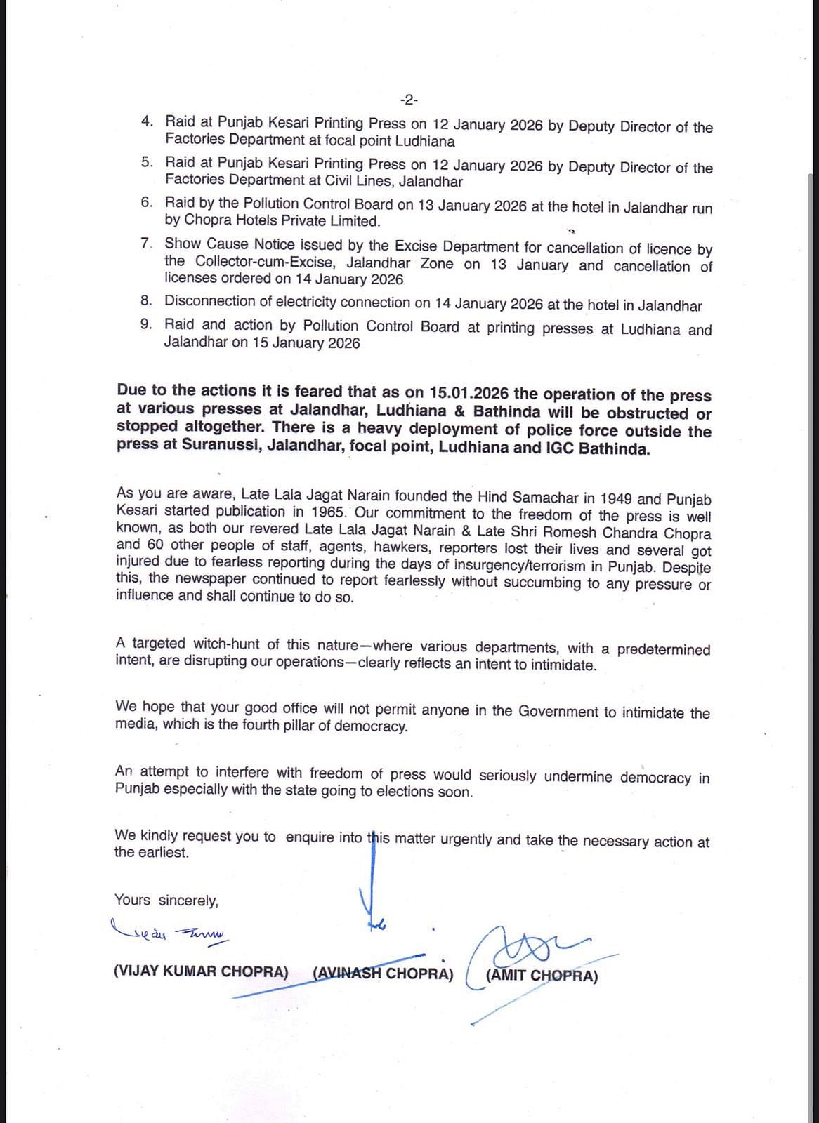 Letter By Punjab Kesari