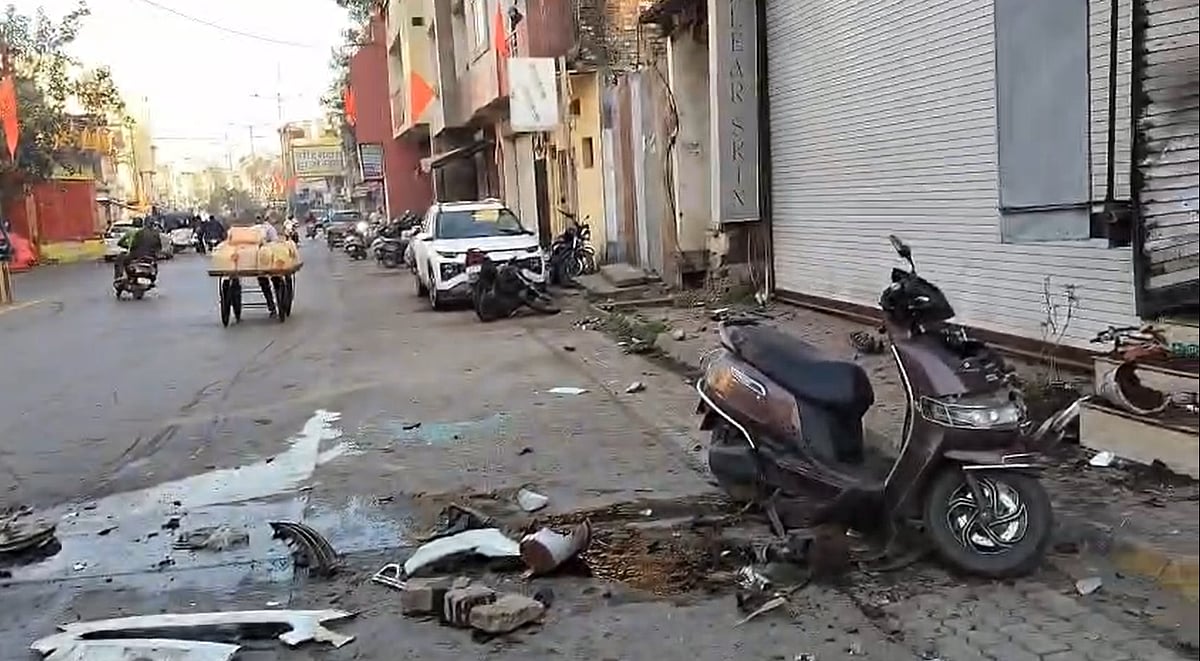 Speeding car driven on wrong side hits multiple vehicles, rams into shop