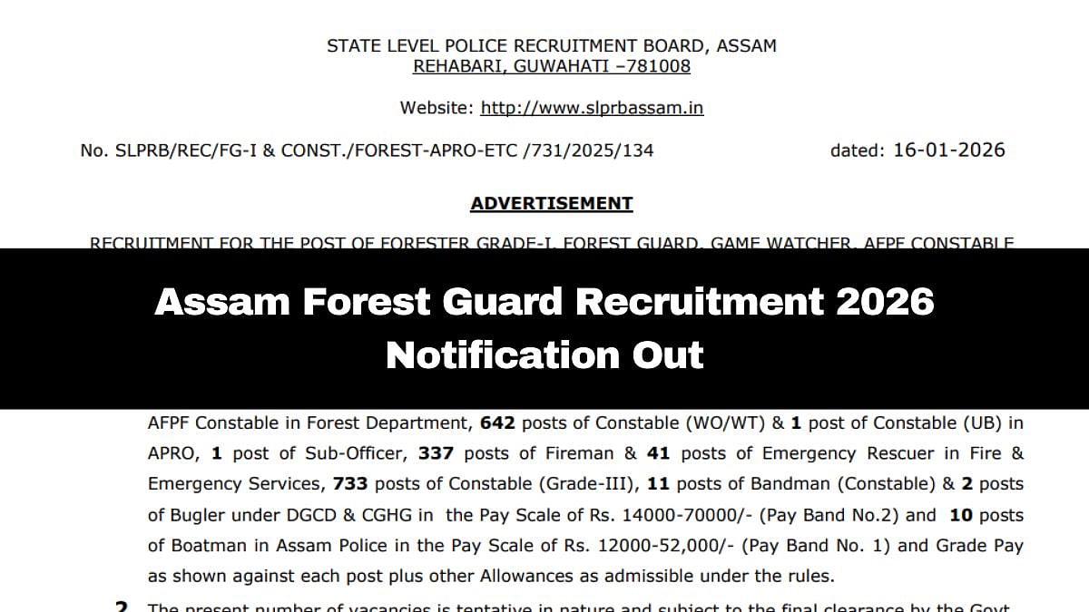 Assam Forest Guard Recruitment 2026: Notification For 789 Vacancies Released At slprbassam.in; Check Eligibility Criteria, Selection Process Here 