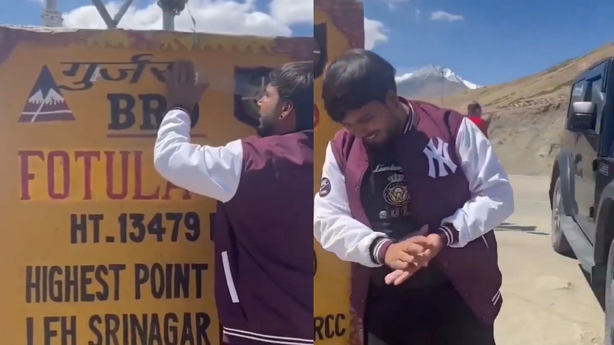 'Gurjar Bro': Haryana Man Defaces Fotu La Pass' Signboard With Stickers At Srinagar–Leh Highway; Netizens Demand Action 