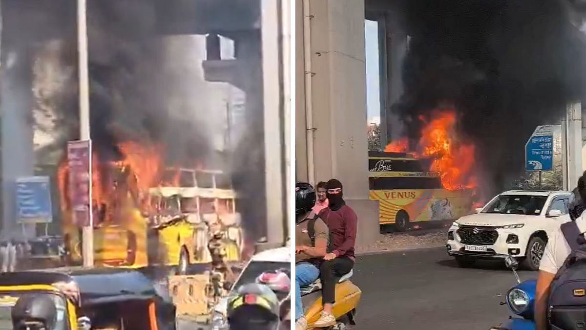 Mumbai: Private Bus Catches Fire On WEH Near Times Of India Bridge In Malad, Passengers Evacuated Safely; Video 