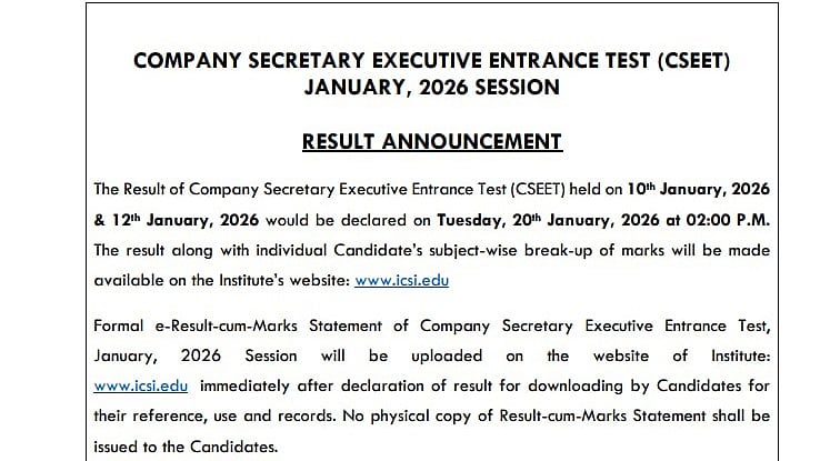 ICSI CSEET January 2026 Result To Be Declared Today At 2 PM; Check Scorecards At icsi.edu 