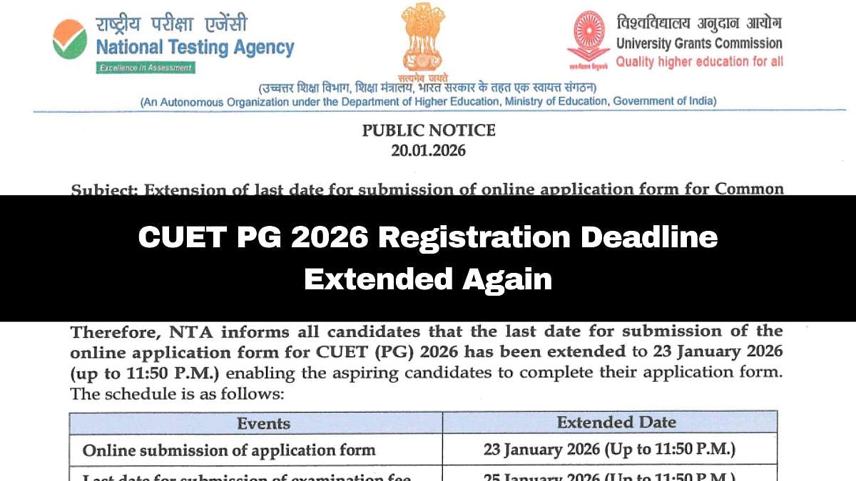 CUET PG 2026: Registration Date Extended Till January 23; Apply At exams.nta.ac.in/cuet-pg 