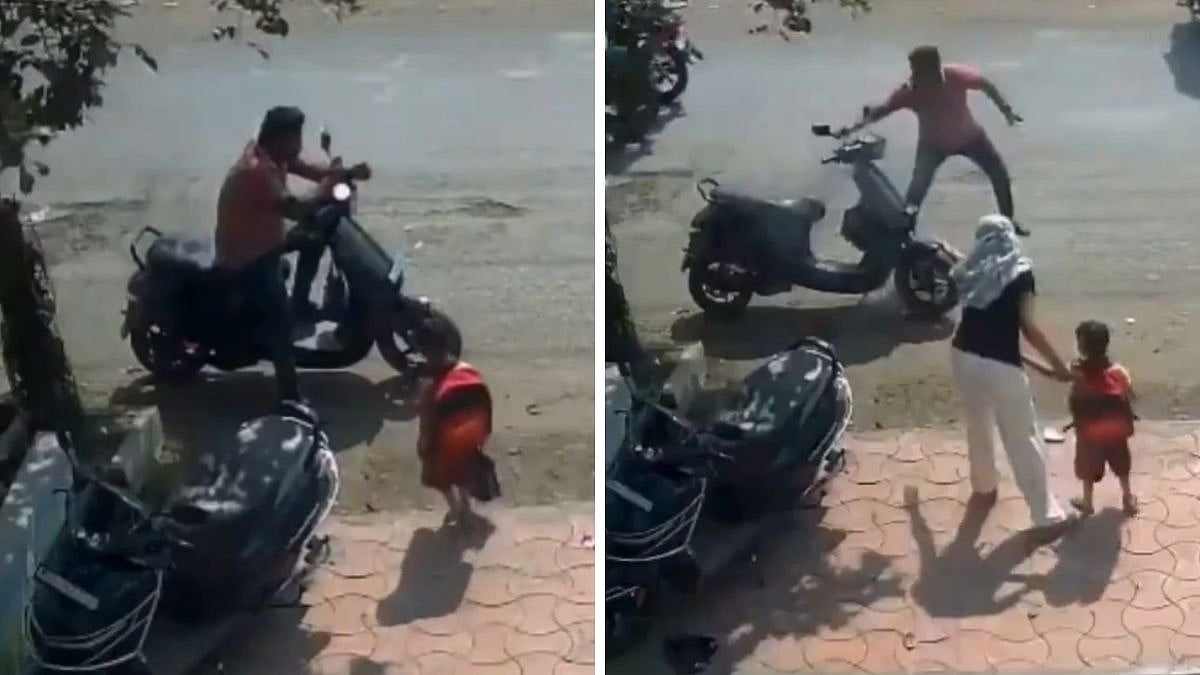 Ola Scooter Fire Video: Toddler, Parent Narrowly Escape Fatal Incident After 2-Wheeler Erupts Into Blaze In Solapur 