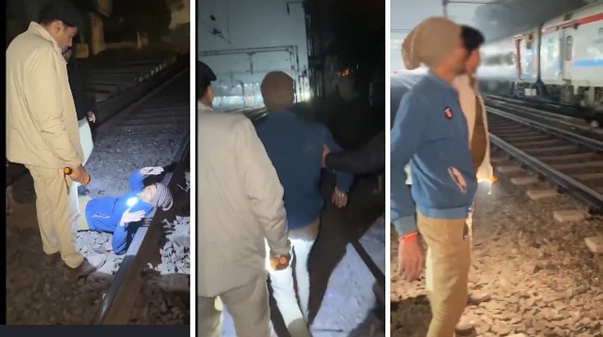 MP News: Drunk Man Lies On Rail Track In Gwalior; Cop Drags Him Away Before Train Passes-- VIDEO