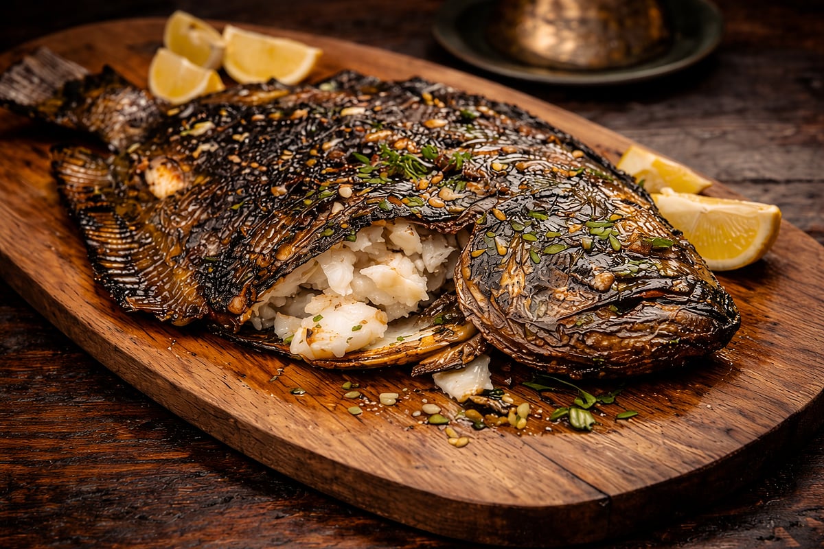 Grilled turbot with lemon and herbs