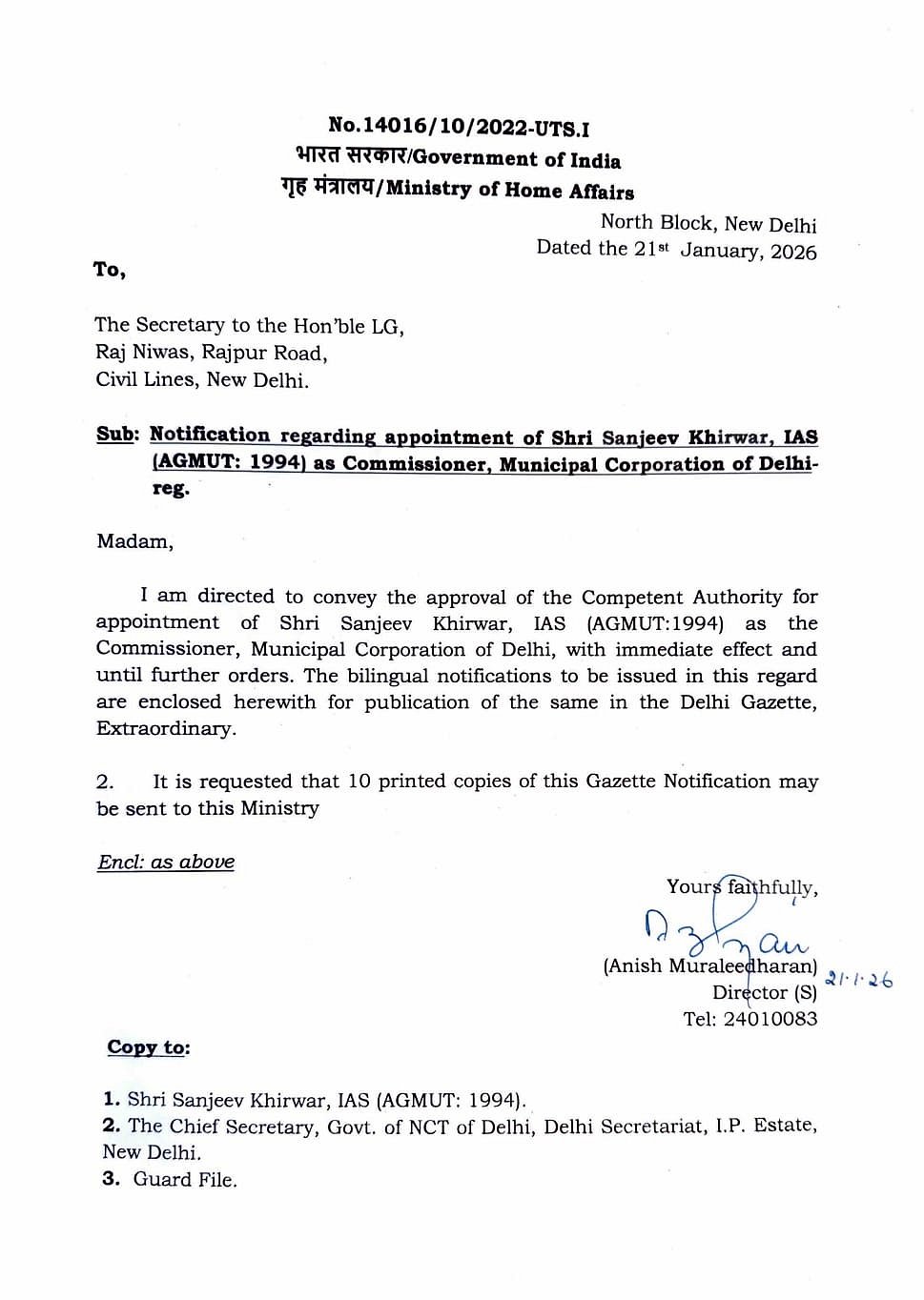 Sanjeev Khirwar's appointment as Delhi's Municipal Commissioner