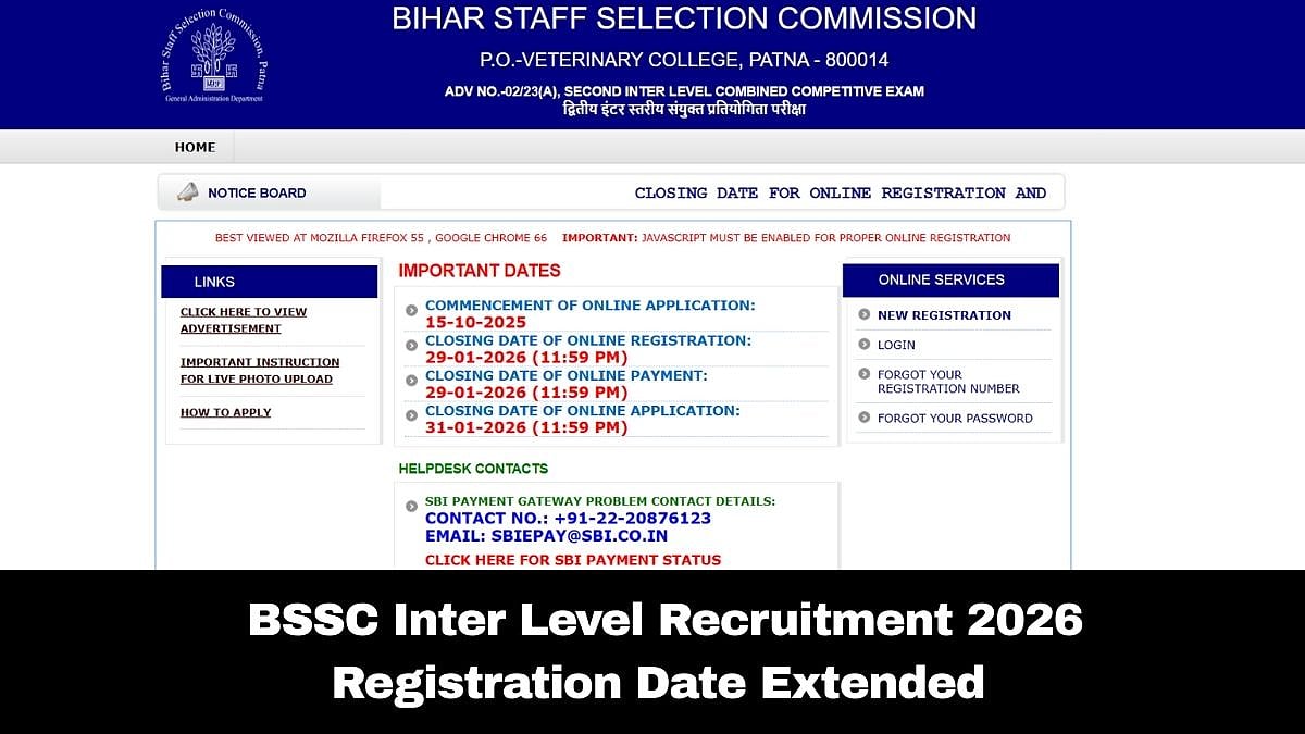 BSSC Inter Level Recruitment 2026: Last Date Extended Till January 29; Check Application Fees & Other Details Here 