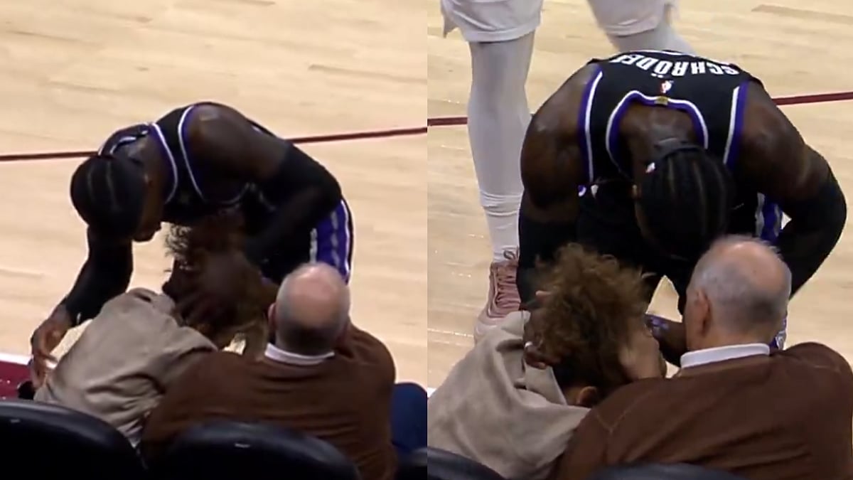 Dennis Schroder Accidentally Elbows Fan In Head While Chasing Loose Ball During NBA Game; Video 