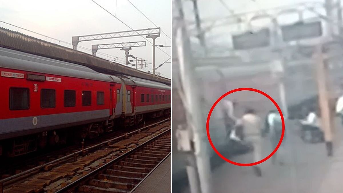 Thane Tragedy Averted: RPF Head Constable’s Swift Action Saves 60-Year-Old Cancer Patient From Moving Rajdhani Express At Kalyan Station | VIDEO 