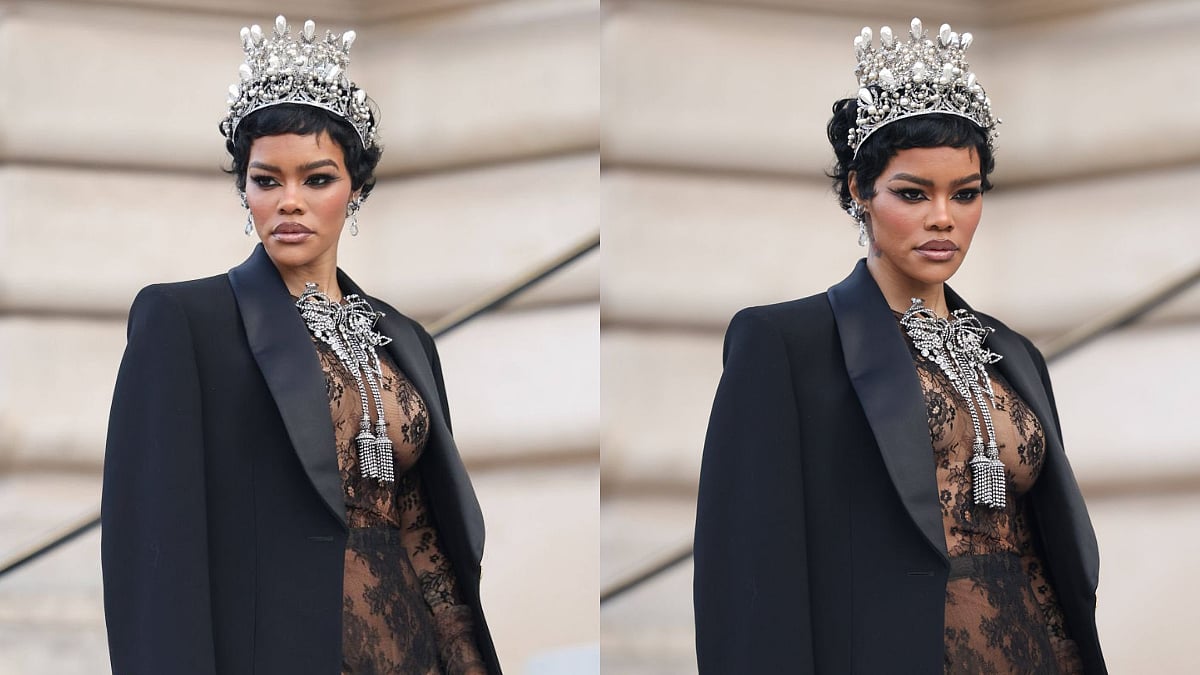 Teyana Taylor Risks Again In Naked Dress With Schiaparelli's Pearl-Diamond Crown Inspired By The Louvre Heist In Paris 