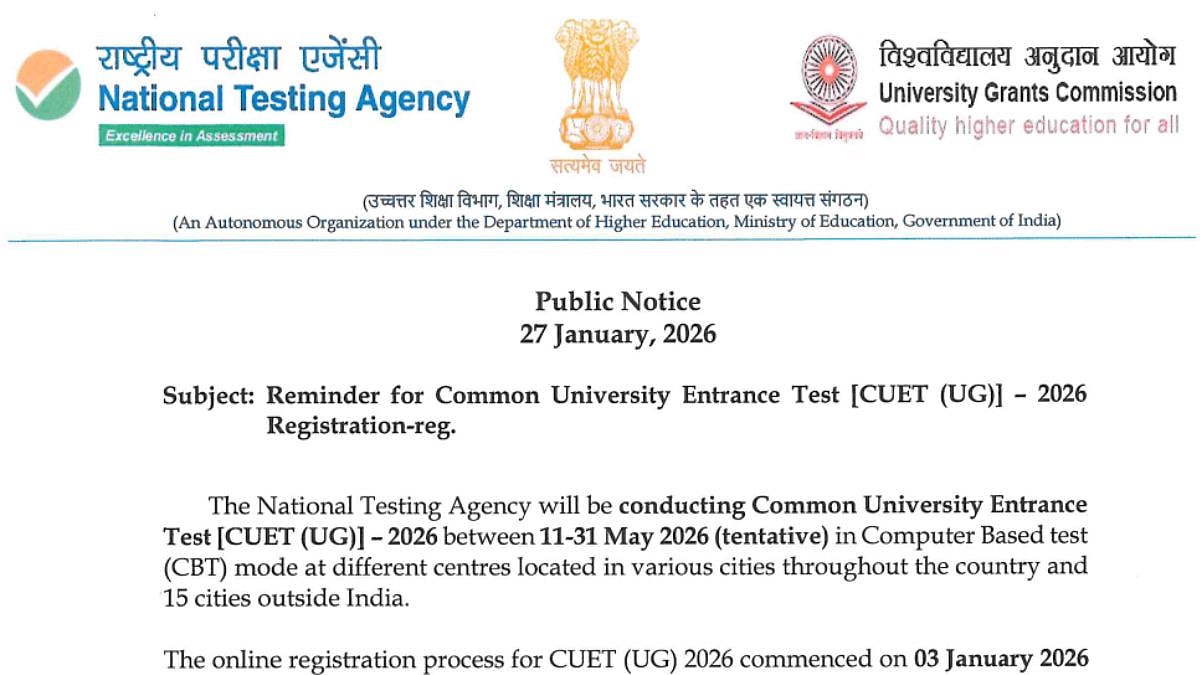 CUET UG Registration 2026: NTA Issues Important Notice At ugcnet.nta.nic.in; Details Here 