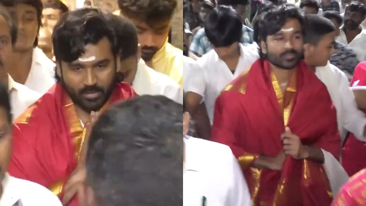 Video: Dhanush's Sons Linga & Yatra Protect Him From Crowd As They Seek Blessings At Tirupati