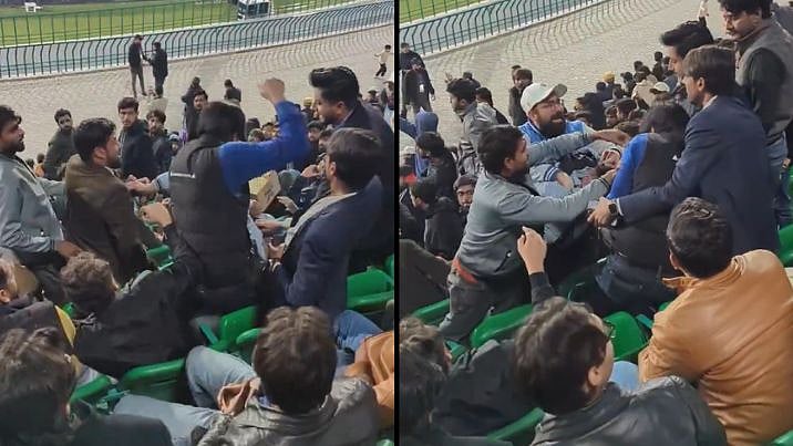 VIDEO: Massive Fight Erupts After Fans Troll Babar Azam During PAK vs AUS 1st T20I in Gaddafi Stadium In Lahore 