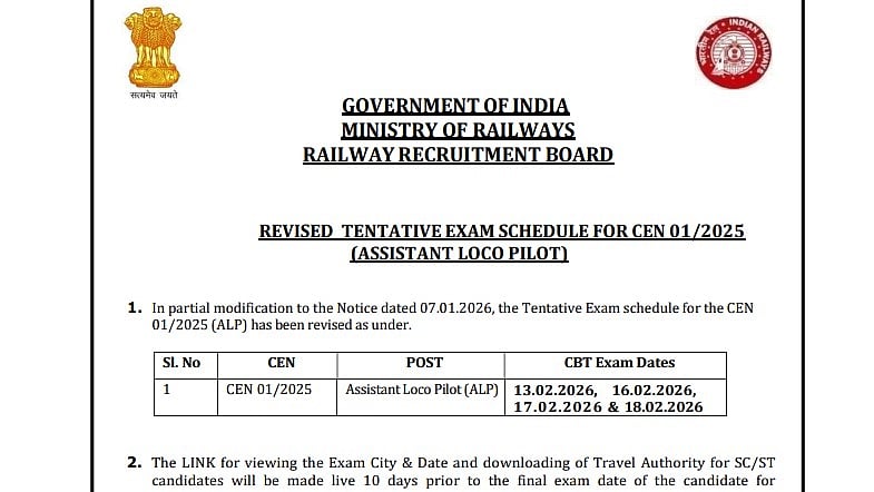 RRB ALP 2026 Exam Dates Revised: CBT To Now Begin From February 13; Check Revised Schedule Here 