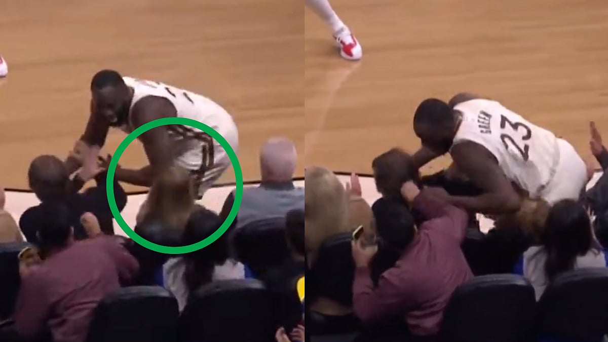 Draymond Green Accidentally Elbows Female Fan In Her Face While Retrieving Ball During Warriors vs Pistons NBA Game; Video 