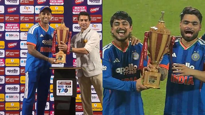 Suryakumar Yadav Wins Hearts With Kind Gesture, Hands Over Trophy To Ishan Kishan & Rinku Singh After IND Vs NZ Series Victory | Video 
