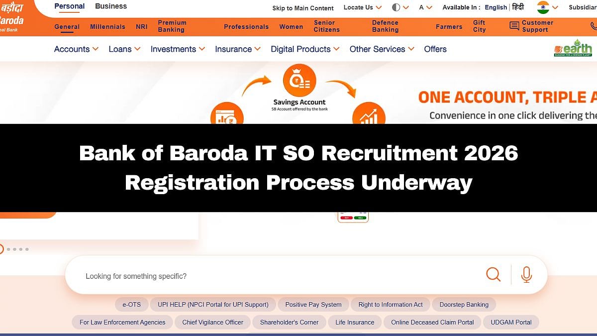 Bank Of Baroda IT SO Recruitment 2026: Registration Process For 418 Posts Underway; Check Details Here 