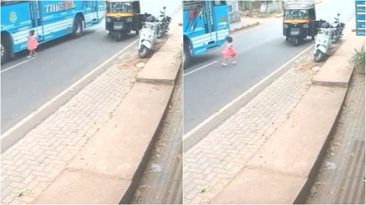 Kerala Girl Suddenly Comes In Front Of Speeding Bus In Kozhikode; Driver’s Quick Reflexes Save Child (Screengrab) | X