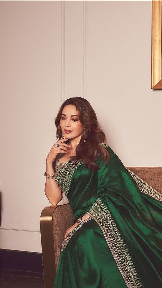 Fans In Love With Madhuri Dixit's Regal Look In ₹1.4 Lakh Green Saree: Check Photos
