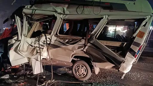 MP News: Pilgrim Vehicle Crashes Into Parked Dump Truck On NH-44 As Driver Dozes Off Near Morena, 1...