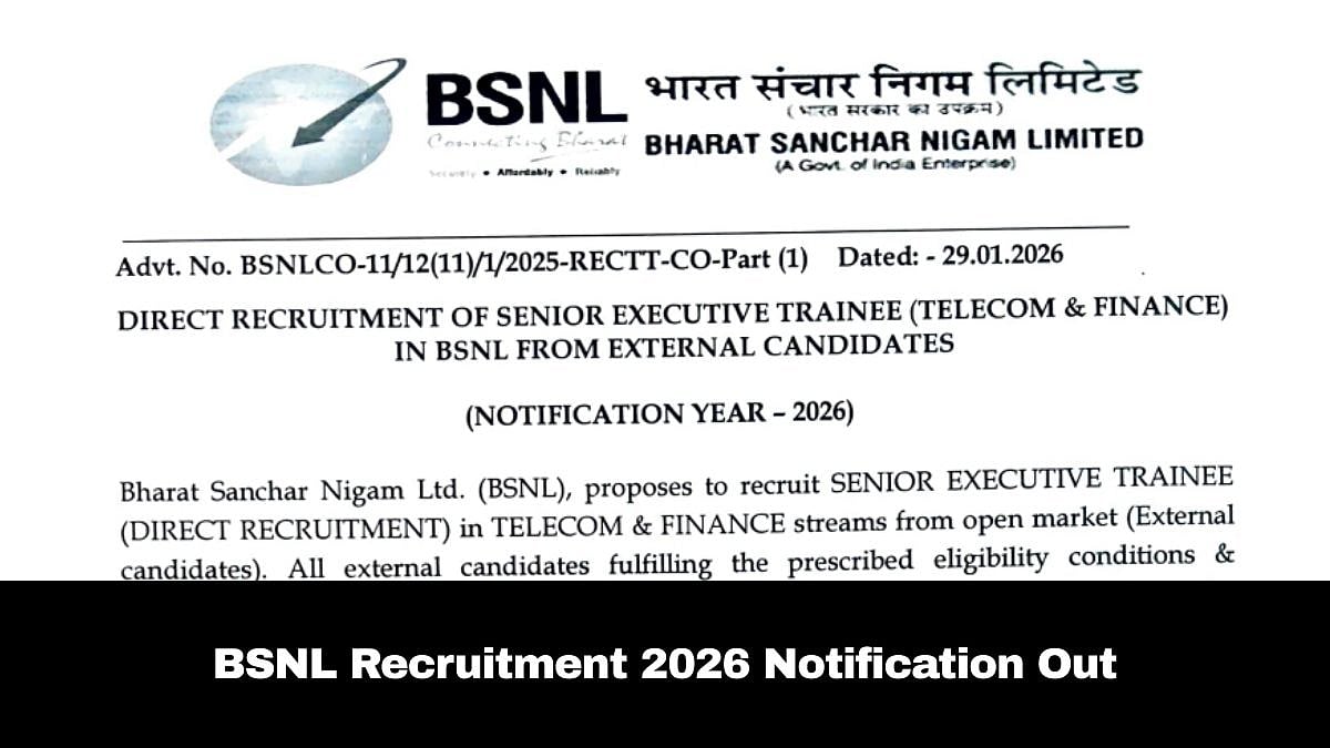 BSNL Recruitment 2026: Notification For 120 Senior Executive Trainee Posts Out At bsnl.co.in; Check Selection Process Here 