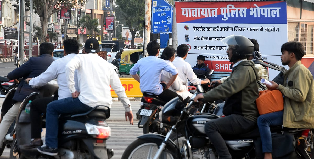 Bhopal News: Helmet Rule For Pillion Riders Loses Steam After Brief Drive; Only Handful Follow Rule...