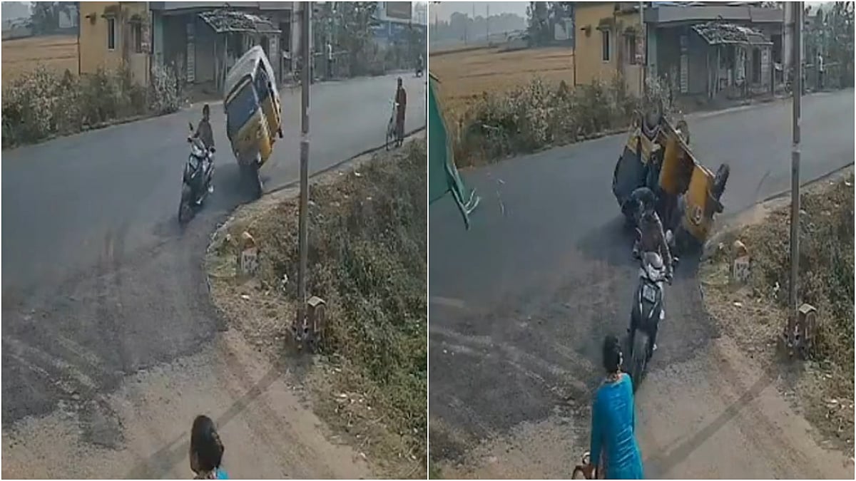 CCTV Footage Shows Autorickshaw Toppling After Scooter Cuts Across On Odisha Highway