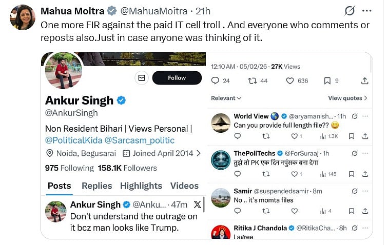 Screengrab of Mahua Moitra's X post