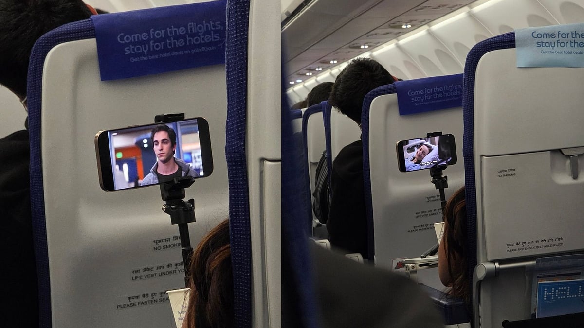 'Jugaad Ka Ant Nahi': Woman Uses Tripod To Watch Series On Flight Seat; Viral IndiGo Clip Amuses Netizens 