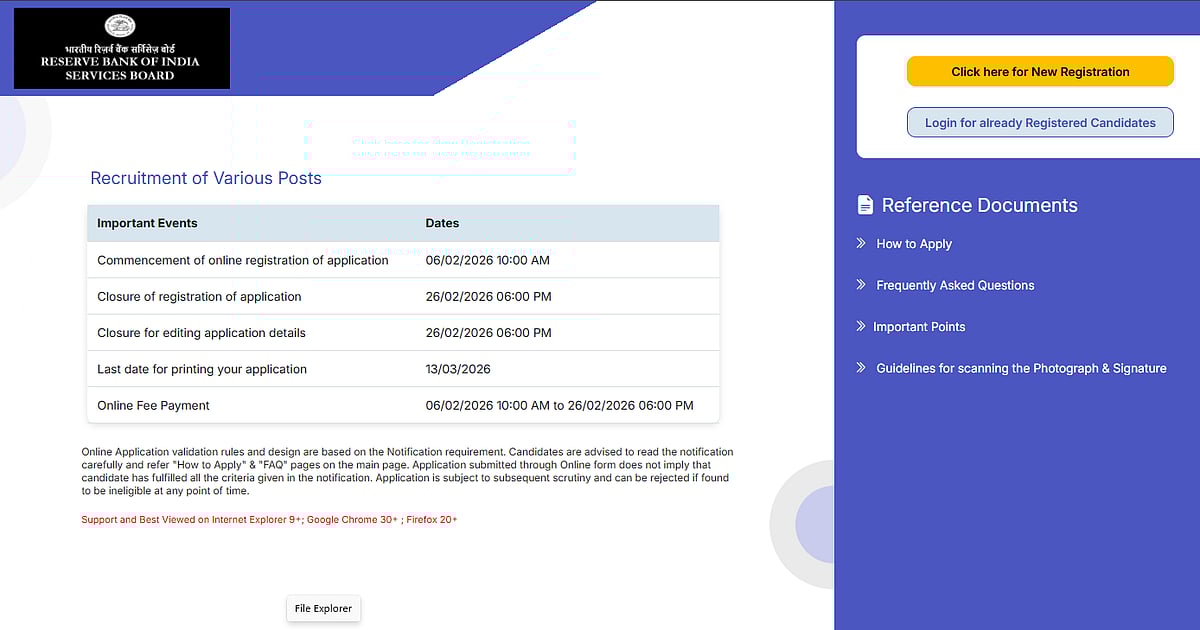 RBI Grade A and Grade B Recruitment 2026: Registration Begins At rbi.org.in; Check the Link Here 