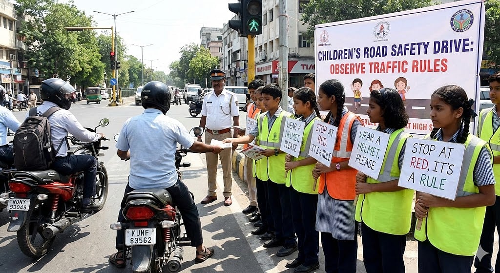 Indore News: Children Lead Road Safety Drive, Appeal To Riders To Follow Traffic Rules