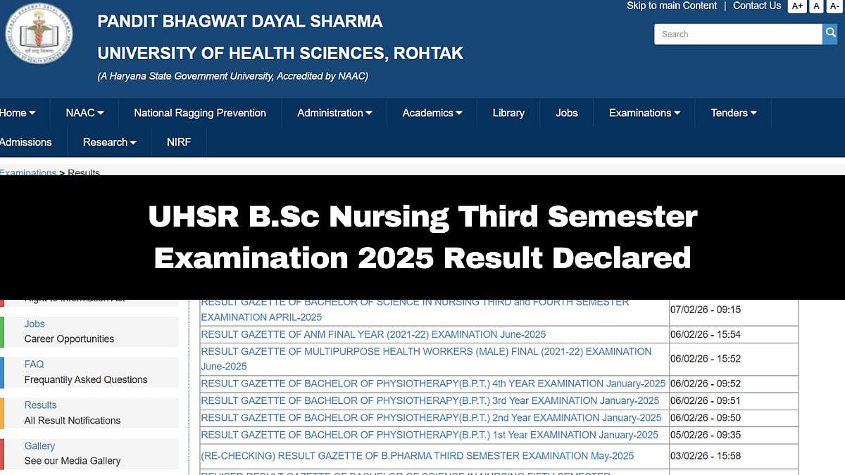 UHSR B.Sc Nursing Third Semester Examination 2025 Result Out At uhsr.ac.in; Check Details Here 