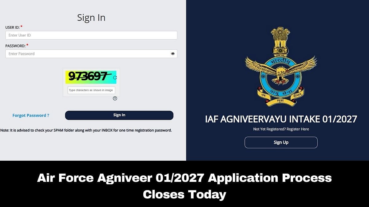 Air Force Agniveer 01/2027 Recruitment: Application Process Closes Today; Check Details Here 