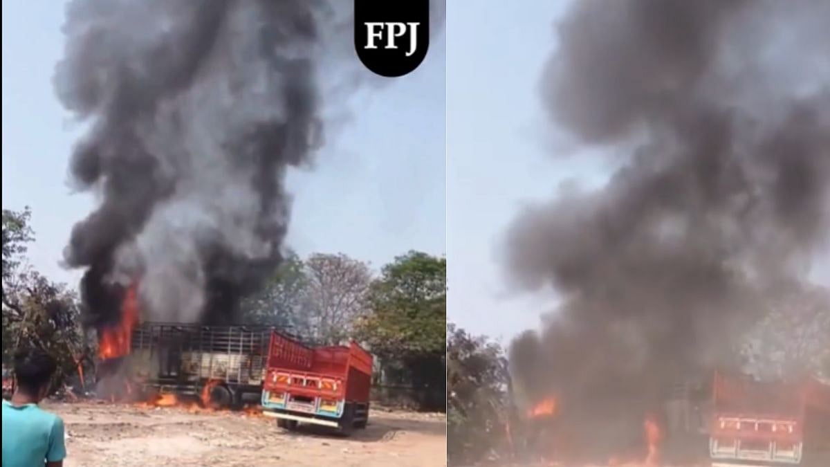 Navi Mumbai: Truck Catches Fire At APMC Truck Terminal; Short Circuit Suspected - WATCH