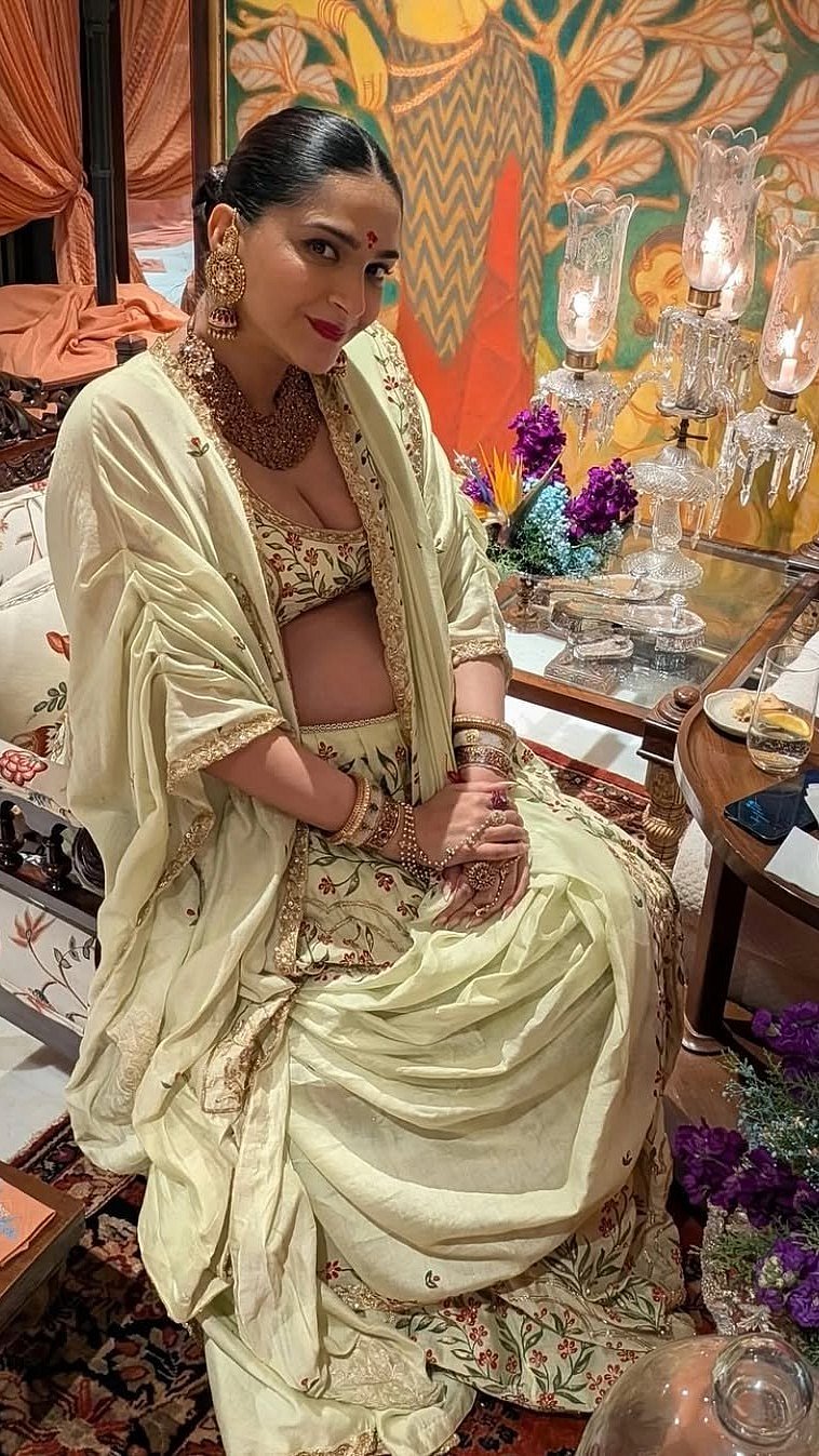 Sonam Kapoor in lime-green lehenga with cape