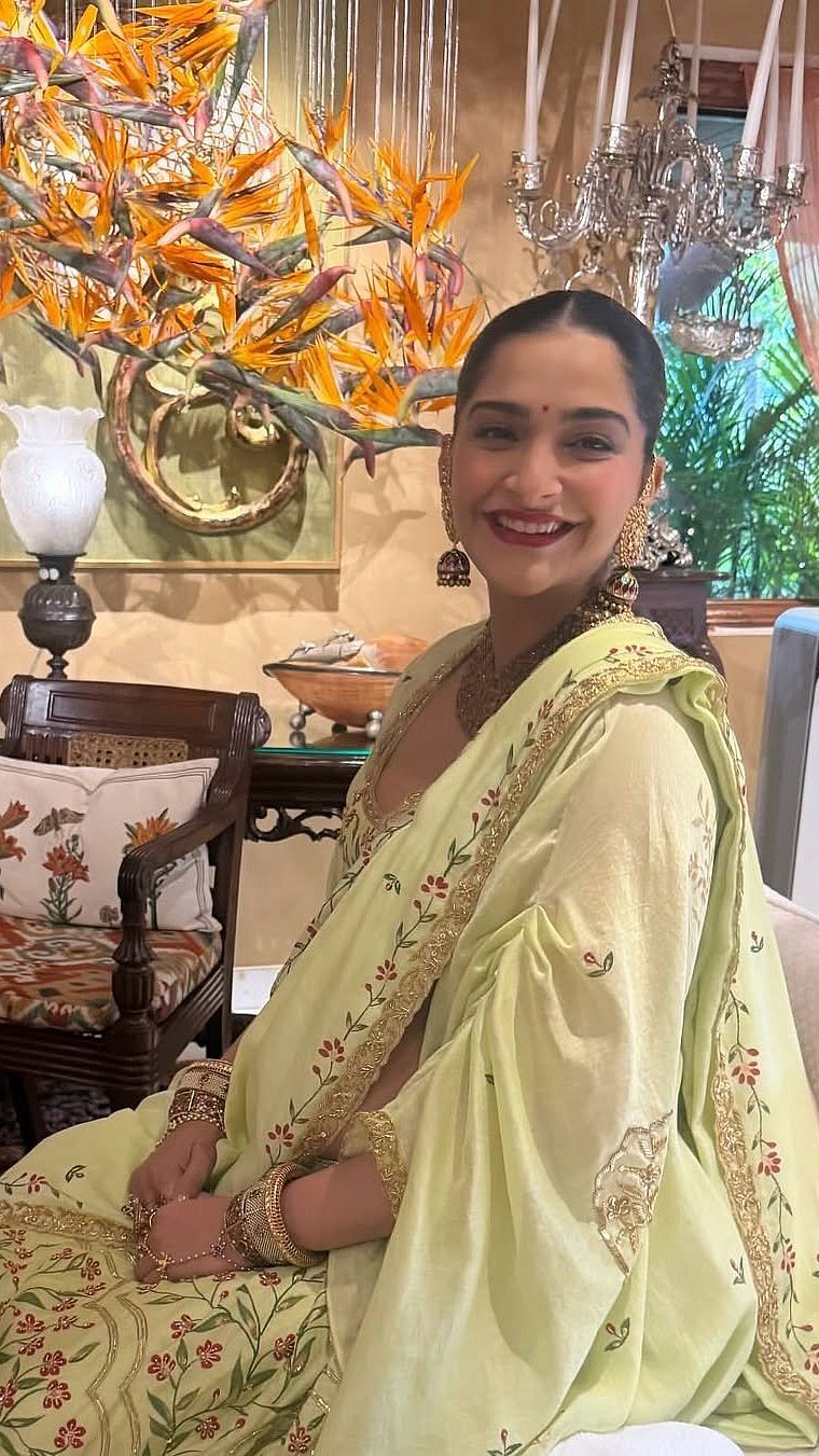 Detail of Sonam Kapoor's floral embroidered lehenga