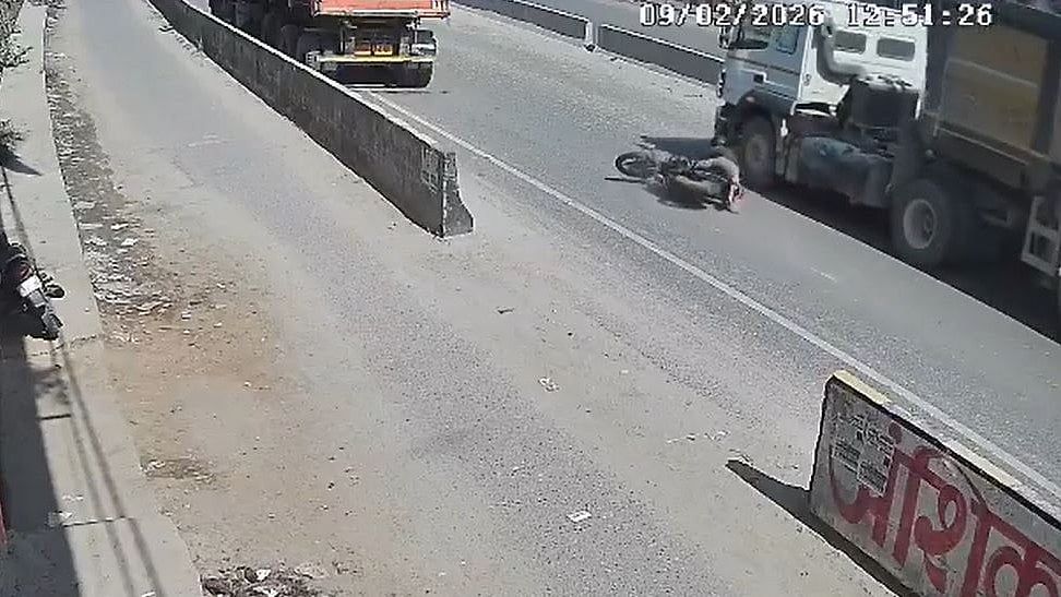 On Camera: Biker Crushed To Death Under Wheels Of Truck As Bike Skids After Sudden Brake In UP’s...