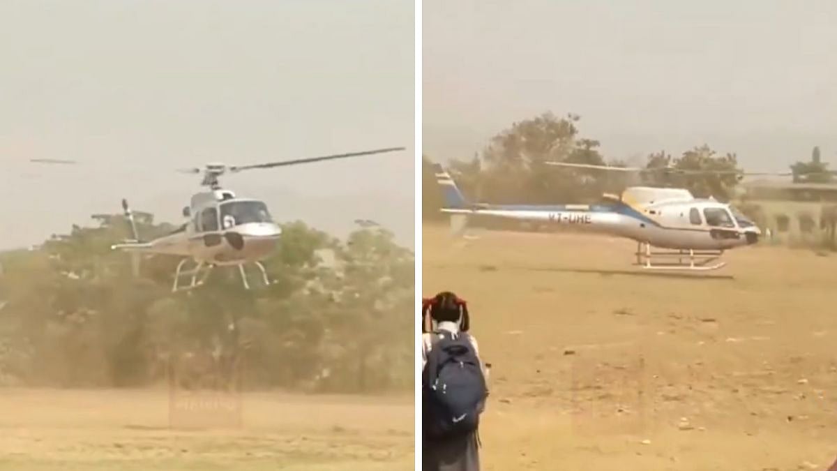 Video: Helicopter With 4 Onboard Makes Emergency Landing At Palghar School Ground After Technical Snag, Major Tragedy Averted