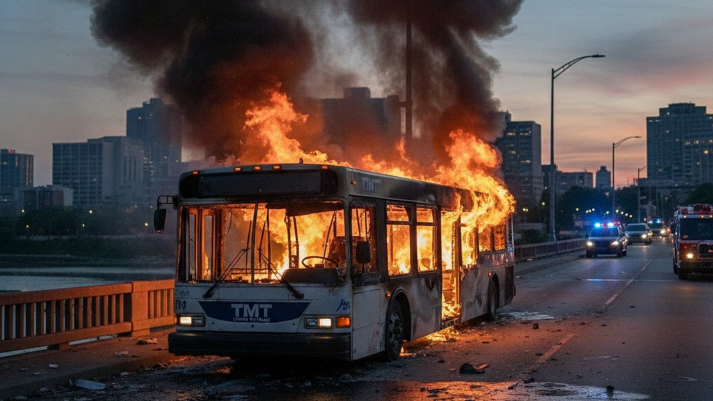 Thane News: Narrow Escape For 25 Passengers As TMT Bus Catches Fire Near Kalwa Bridge