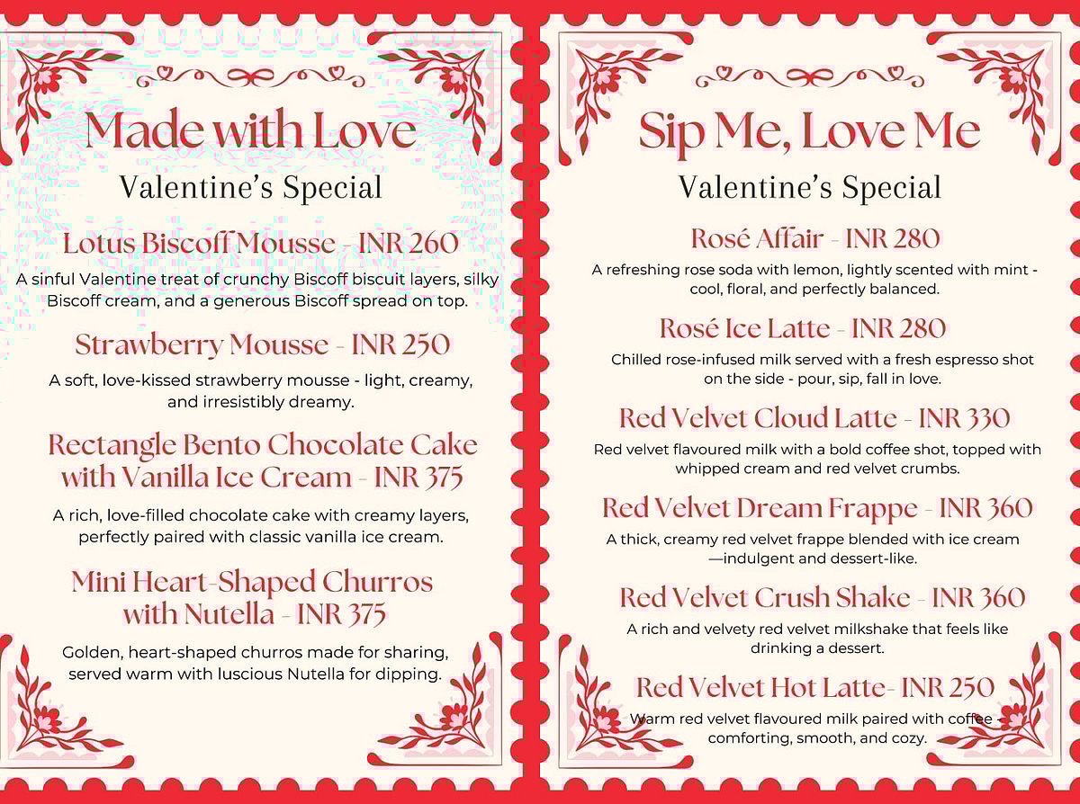 Valentine's special menu by Cafe Piccolo